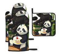 Lot de 3 gants et maniques Pandas Of Father And Sonoven - Résistants à la chaleur et isolants - Pour la cuisine.