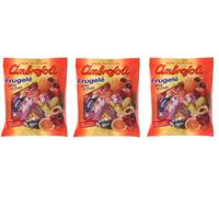 Lot de 3 gelées de fruits Ambrosoli Frugelé dans les saveurs fraise, citron, orange, cerise noire, pêche et mûre 130 g sachets de bonbons aux fruits doux