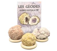 Lot de 3 Géodes différentes à casser soi-même Ouverture de Géodes Fermées Découvrez Leurs Cristaux pour Collectionneurs et Curieux Minéraux Pierres Naturelles