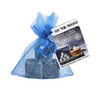 Lot de 3 glaçons - ON THE ROCKS - Granit bleu de Bretagne - Sachet en organza bleu