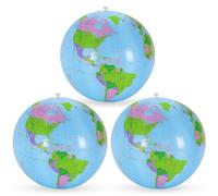 Lot de 3 globes terrestres gonflables, en PVC, carte du monde géographique, ballon d'eau gonflable pour la plage, l'école, l'éducation, les enfants, les adolescents, après le gonflage, 28 à 30 cm