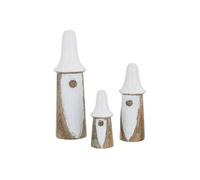 Lot de 3 Gnomes "Champignons" 25cm Naturel & Blanc