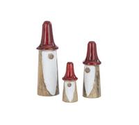 Lot de 3 Gnomes "Champignons" 25cm Naturel & Rouge