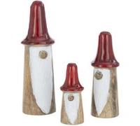 Lot de 3 Gnomes "Champignons" 25cm Naturel & Rouge G