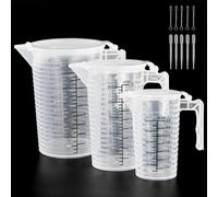 Lot de 3 gobelets doseurs en plastique transparent de 100 ml, 250 ml, 500 ml, avec couvercle, 3 pipettes de 3 ml, 3 agitateurs pour la cuisine, la pâtisserie