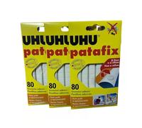 Lot de 3 gommes adhésives repositionnables uhu patafix, 80 gommes par paquet, blanc, Dermatest certifié