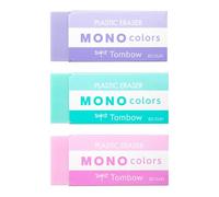 Lot de 3 gommes Tombow MONO colors, plastique, sans phtalates ni latex, 19 g, pour l'école, le bureau et le dessin