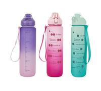 Lot de 3 Gourdes 1L Motivation Etanches et Graduées avec Sangle - Rose Bleu Violet