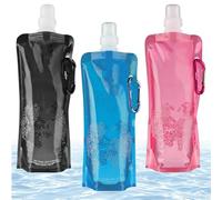 Lot de 3 gourdes pliables - Gourde pliable portable - Avec mousqueton - Bouteille d'eau pour le cyclisme en plein air, la randonnée, l'aventure, les voyages, unisexe adulte (500 ml)
