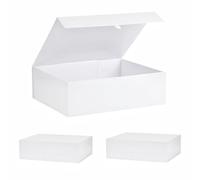 Lot de 3 grandes boîtes cadeaux blanches de 48,3 x 40,6 x 15,2 cm, grandes boîtes cadeaux rigides avec couvercle à fermeture magnétique pour cadeaux, témoin d'honneur, vêtements et grands cadeaux