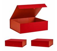 Lot de 3 grandes boîtes cadeaux rouges de 48,3 x 40,6 x 15,2 cm avec couvercle à fermeture magnétique - Boîte cadeau rigide pour vêtements et cadeaux de grande taille