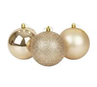 Lot de 3 Grandes Boules à Champagne en PVC incassables Brillantes, Mates et pailletées - Décorations Rondes à Suspendre pour Sapin de Noël - 20 cm