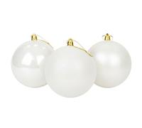 Lot de 3 Grandes Boules de Noël Blanches en PVC incassables Brillantes, Mates et pailletées - Décorations Rondes à Suspendre pour Sapin de Noël - 20 cm