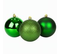 Lot de 3 Grandes Boules de Noël en PVC incassables Brillantes, Mates et pailletées - Décorations Rondes à Suspendre pour Sapin de Noël - 20 cm - Vert foncé