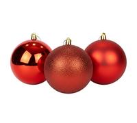 Lot de 3 Grandes Boules de Noël Rouges en PVC incassables Brillantes, Mates, pailletées - Décorations à Suspendre pour Sapin de Noël - 25 cm