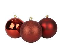 Lot de 3 Grandes Boules de Noël Rouges foncées en PVC incassables Brillantes, Mates, pailletées - Décorations à Suspendre pour Sapin de Noël - 20 cm