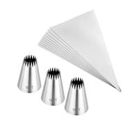 Lot de 3 grandes douilles rondes en acier inoxydable pour glaçage de gâteaux et cupcakes et 30 poches à douille pour macarons faits maison