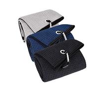 Lot de 3 Grandes Serviettes de Golf de 40,6 x 61 cm, Grandes Serviettes de Golf à Trois Plis, Tissu Microfibre de qualité supérieure, Motif gaufré avec Mousqueton Robuste pour enlever Le Sable, la