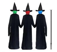 Lot de 3 grandes sorcières lumineuses et lumineuses qui se tiennent la main - Sorcière d'Halloween lumineuse avec piquets, capteur activé par le son - Décoration de sorcière effrayante (B)