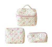 Lot de 3 grandes trousses de maquillage avec nœuds mignons pour ranger cosmétiques et articles de toilette, Épingle à nœud style coréen