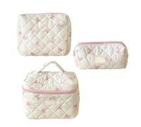 Lot de 3 grandes trousses de maquillage avec nœuds pour ranger des cosmétiques et des articles de toilette, b