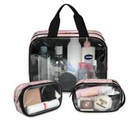 Lot de 3 grandes trousses de maquillage de voyage avec motif panda arc-en-ciel pour homme et femme, grande trousse de toilette translucide Happy Panda, couleur, L, Trousse de maquillage