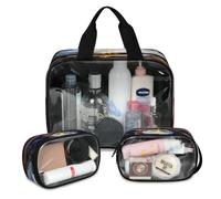 Lot de 3 grandes trousses de maquillage de voyage en forme d'aigle à tête blanche en colère pour homme et femme, motif drapeau américain, grande trousse de douche, trousse de toilette, organisateur