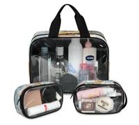 Lot de 3 grandes trousses de maquillage de voyage en marbre avec motif dinosaure pour homme et femme, grande trousse de toilette translucide en marbre abstrait, couleur, L, Trousse de maquillage