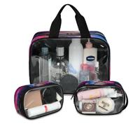 Lot de 3 grandes trousses de maquillage de voyage translucides à énergie solaire pour homme et femme, grande trousse de toilette Galaxy Jupite, couleur, L, Trousse de maquillage