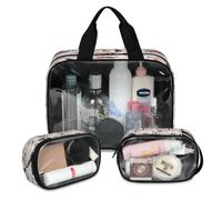 Lot de 3 grandes trousses de maquillage de voyage translucides avec attrape-rêves floral pour homme et femme, grande pochette de douche, trousse de toilette, organisateur d'articles de toilette,