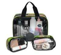 Lot de 3 grandes trousses de maquillage de voyage translucides avec motif feuilles vertes et drapeau des États-Unis pour homme et femme, couleur, L, Trousse de maquillage