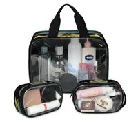 Lot de 3 grandes trousses de maquillage de voyage translucides avec motif tête de mort maléfique pour homme et femme, grande trousse de toilette pour douche, articles de toilette, couleur, L, Trousse