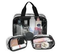 Lot de 3 grandes trousses de maquillage de voyage translucides avec note de musique abstraite pour homme et femme, grande pochette de douche, trousse de toilette, organisateur d'articles de toilette,