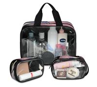 Lot de 3 grandes trousses de maquillage de voyage translucides pour homme et femme, motif aigle à tête blanche avec drapeau des États-Unis, couleur, L, Trousse de maquillage