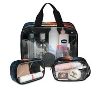 Lot de 3 grandes trousses de maquillage de voyage translucides pour homme et femme, motif guitares musicales, couleur, L, Trousse de maquillage