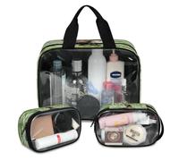 Lot de 3 grandes trousses de maquillage de voyage translucides pour homme et femme, motif teckel, chiot, marguerites, couleur, L, Trousse de maquillage