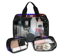 Lot de 3 grandes trousses de maquillage de voyage translucides pour homme et femme, motif tête de mort des États-Unis, couleur, L, Trousse de maquillage