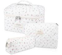 Lot de 3 grandes trousses de maquillage matelassées de voyage pour femme, grande trousse à maquillage en coton à motif floral, jolie coquette esthétique (BYT), multicolore, Mignon