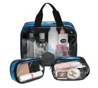 Lot de 3 grandes trousses de maquillage translucides avec ballon de football russie pour homme et femme, grande trousse de toilette pour douche, articles de toilette, couleur, L, Trousse de maquillage