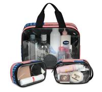 Lot de 3 grandes trousses de maquillage translucides avec drapeau américain des États-Unis pour homme et femme, couleur, L, Trousse de maquillage