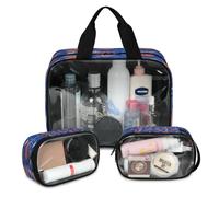 Lot de 3 grandes trousses de maquillage translucides avec fond bleu pour athlètes de basket-ball pour homme et femme, grande trousse de toilette pour douche, articles de toilette, couleur, L, Trousse