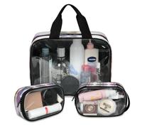 Lot de 3 grandes trousses de maquillage translucides avec plumes de paon colorées et mandalas pour homme et femme, couleur, L, Trousse de maquillage