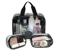 Lot de 3 grandes trousses de maquillage translucides blanches avec motif cheval qui court pour homme et femme, couleur, L, Trousse de maquillage