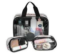 Lot de 3 grandes trousses de maquillage translucides « Happy Christmas » pour homme et femme, grande trousse de toilette pour douche, articles de toilette, couleur, L, Trousse de maquillage