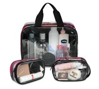 Lot de 3 grandes trousses de maquillage translucides japonaises pour homme et femme - Motif paysage japonais, couleur, L, Trousse de maquillage