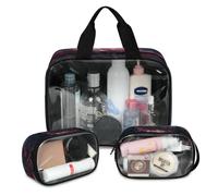 Lot de 3 grandes trousses de maquillage translucides pour homme et femme - Motif arbre magique - Fleur et lune, couleur, L, Trousse de maquillage