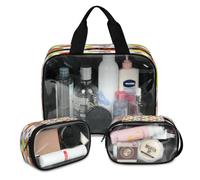 Lot de 3 grandes trousses de maquillage translucides pour homme et femme - Motif ballon de basket-ball, football, tennis, volley-ball, couleur, L, Trousse de maquillage