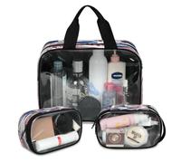 Lot de 3 grandes trousses de maquillage translucides sur le thème des États-Unis avec drapeau du football américain pour homme et femme, grande trousse de toilette pour douche, articles de toilette,