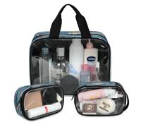 Lot de 3 grandes trousses de maquillage translucides sur le thème des océans 3D pour homme et femme - Grande trousse de toilette pour douche, articles de toilette, couleur, L, Trousse de maquillage