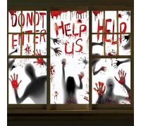 Lot de 3 grands autocollants de fenêtre d'Halloween effrayants avec empreintes de mains sanglantes et silhouettes de zombies pour Halloween